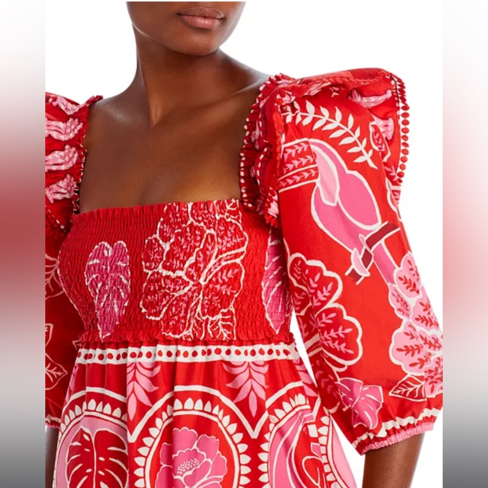 FARM Rio Mini Dress Red Summer Sunrise Organic Cotton 🩷🤍❤️ SIZE SMALL S ☀️ - Picture 3 of 10